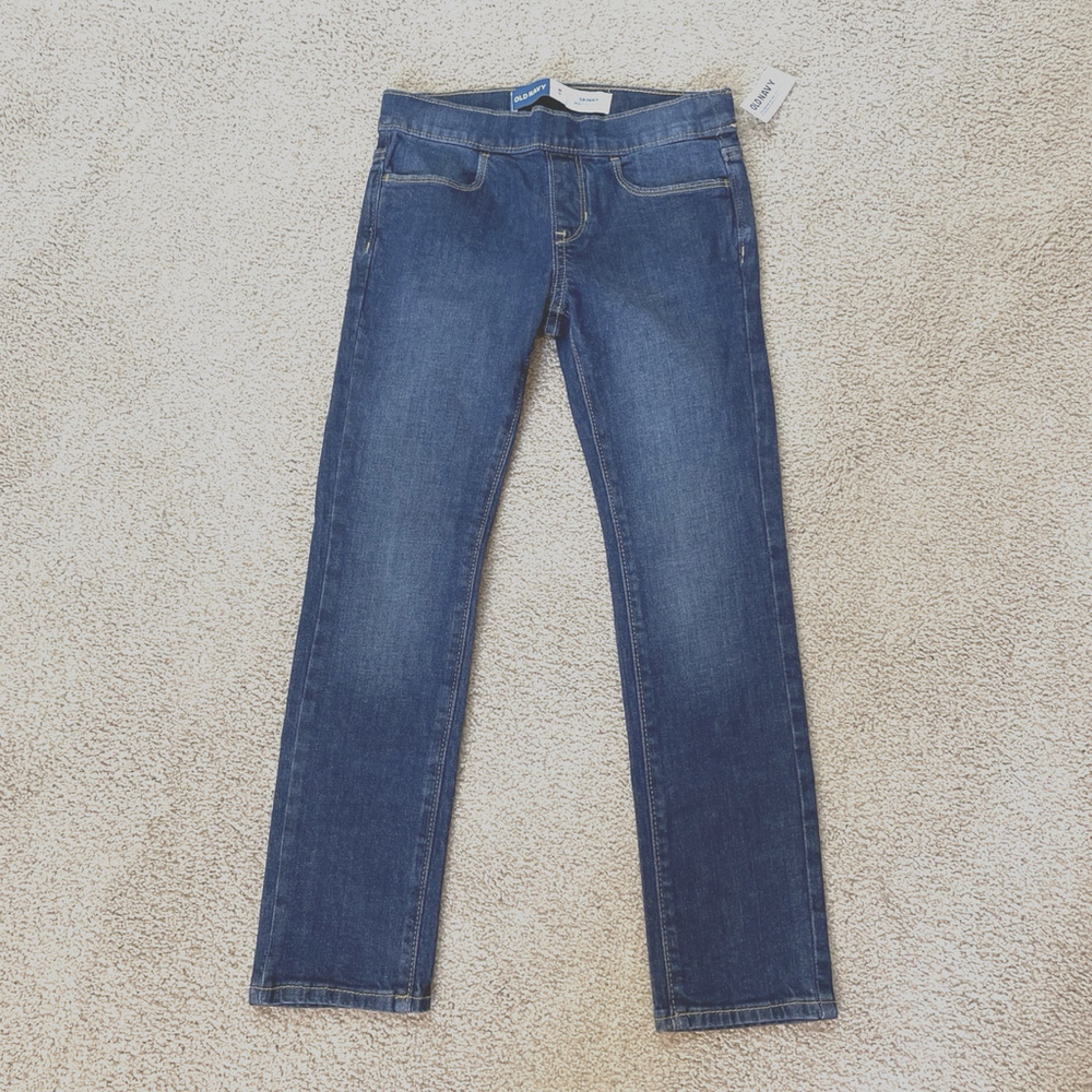 NWT OLD NAVY Skinny Pull On Built in Tough Jeans Girls 8 Stretch Dark Wash Denim